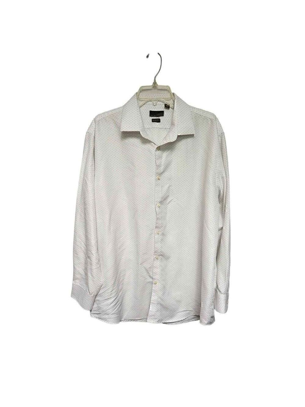 Black Label By Ruffini Men's Polka-Dots White/Gray Long Sleeve Slim-Fit 17-17½